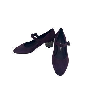 Salvatore Ferragamo Ortensia Suede Mary Jane Purple Silver Geometric Heel Sz 5C‎